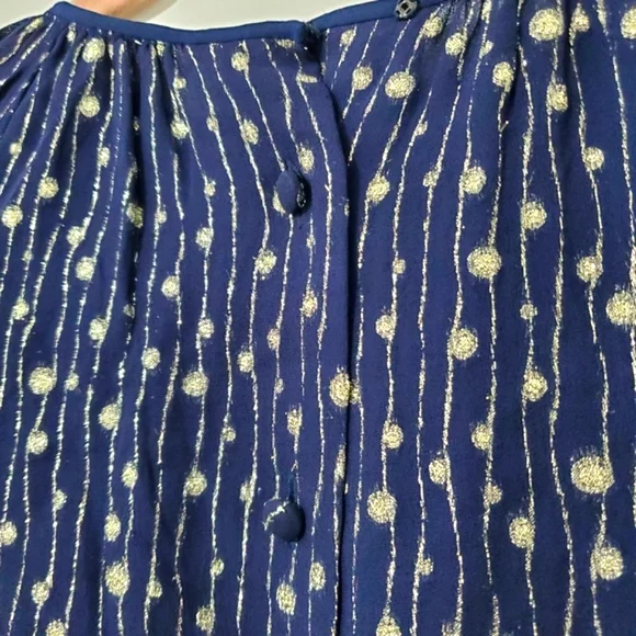 Vintage Rizkallah for Malcolm Starr Navy Gold Blouse Size 12